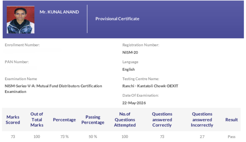 Kunal Anand NISM Exams Testimonial